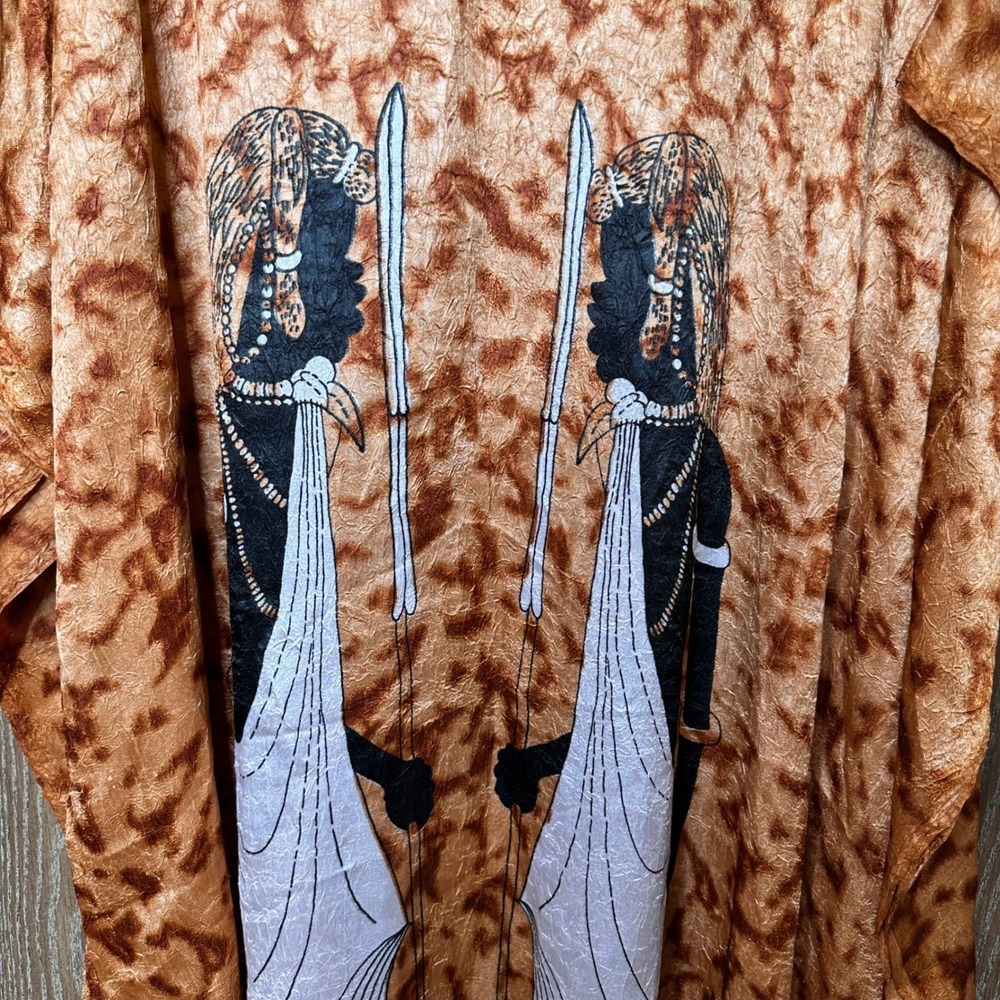 African Essence Kaftan Maxi Dress Orange Maasai Graphic One Size Boho Loungewear - Picture 8 of 11